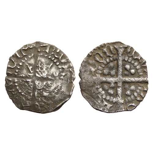 242 - Henry V Halfpenny. 1413-22 AD. London mint. Silver, 14mm. 0.4g. Crowned facing bust, broken annulets... 