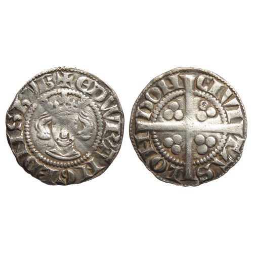 203 - Edward I Halfpenny. London. Silver, 15mm, 0.65g. Crowned facing bust, +EDWR ANGL DNS HYB. R. Cross w... 