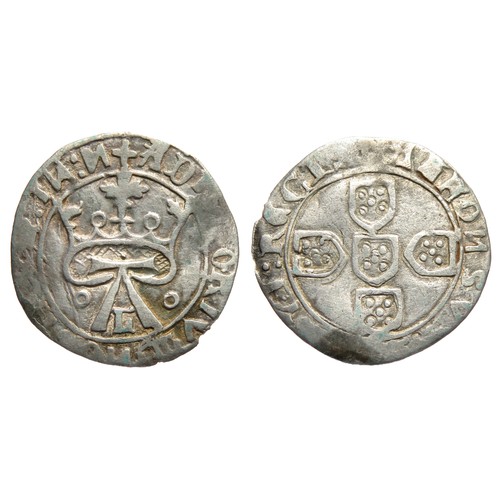 265 - Portugal, Chinfrao (Half Real Grosso) Alfonso V 1438-1481 Lisboa mint. Silver, 1.26g. 21mm. Crowned ... 