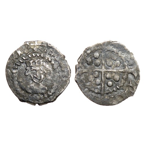 279 - Henry VII Farthing. London. Circa 1485-1509 AD. Silver, 0.18g. 9 mm. Crowned facing bust, HENRIC DI ... 