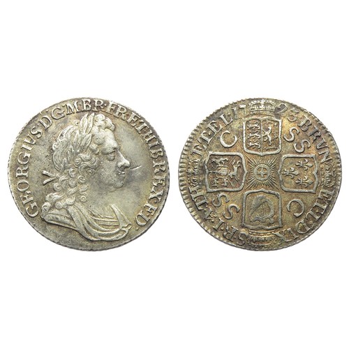 346 - George I Shilling 1723, SSC. Silver, 4.73g. 25 mm. Laureate and draped bust right, GEORGIVS D G M BR... 