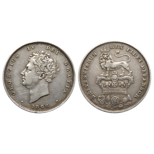 368 - George IV Shilling. Silver, 5.68g. 24 mm. Bare head left, GEORGIUS IV DEI GRATIA 1826. R. Lion on cr... 