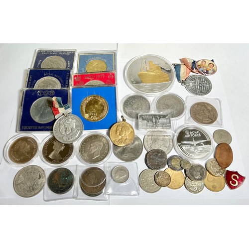 386 - Collection of later milled and modern coinage, commemoratives and other items of interest, some silv... 