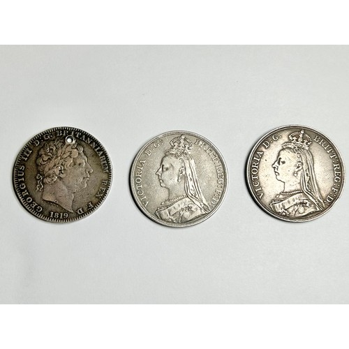 372 - British Silver Crowns (3). George III 1819, Victoria 1888 & 1889.