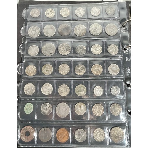 392 - A Collectors Folder, containing British coins and tokens. A quantity of silver, pre 21 and 47. Some ... 