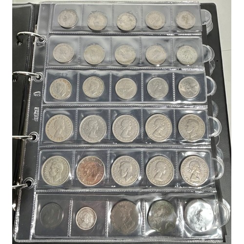 392 - A Collectors Folder, containing British coins and tokens. A quantity of silver, pre 21 and 47. Some ... 