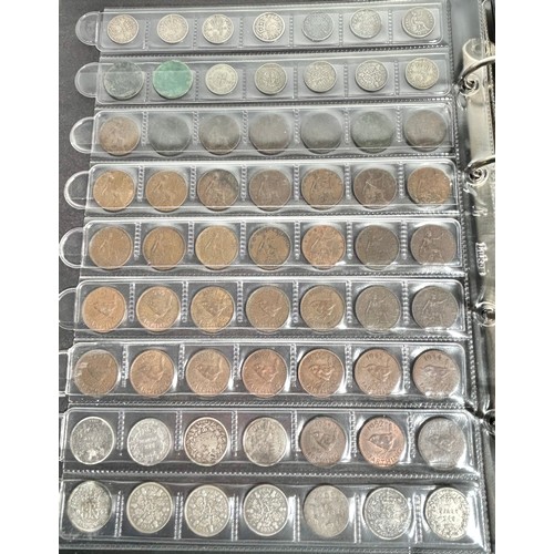 392 - A Collectors Folder, containing British coins and tokens. A quantity of silver, pre 21 and 47. Some ... 