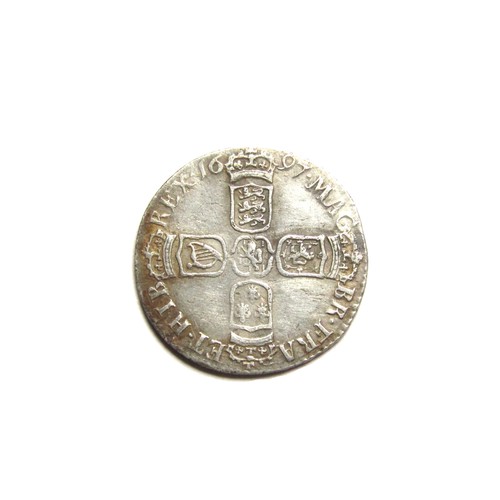 342 - William III Sixpence 1697. Third draped bust right, GVLIELMVS III DEI GRATIA. R. Crowned cruciform s... 