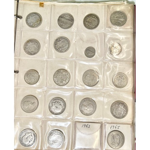 393 - Large Collection of British Coins in a red collectors folder to include, coinage from the reigns of ... 