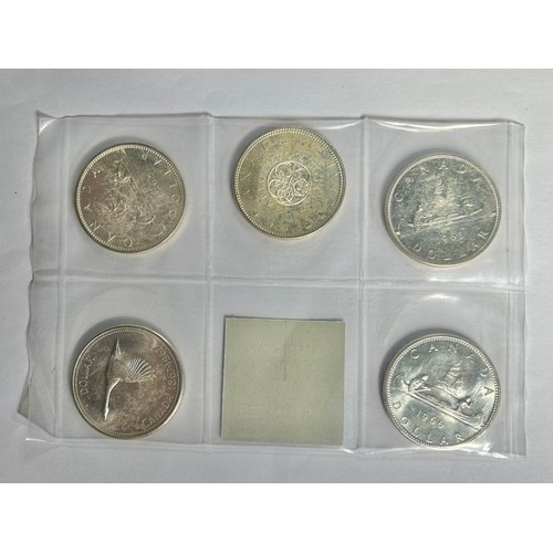 394 - Collection of Uncirculated Canada Silver Dollars (15). 2 x Canadian Series Sets, 1963-1967 & 5 x... 