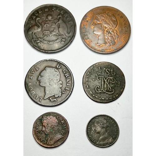 402 - Mixed World copper Pieces (12). UK, Charles II farthing 1674. Victoria halfpenny (2), 1854 & 187... 