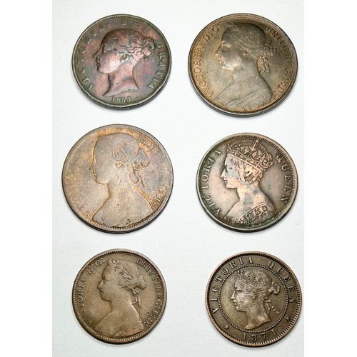 402 - Mixed World copper Pieces (12). UK, Charles II farthing 1674. Victoria halfpenny (2), 1854 & 187... 