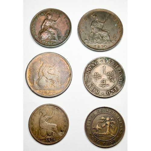 402 - Mixed World copper Pieces (12). UK, Charles II farthing 1674. Victoria halfpenny (2), 1854 & 187... 