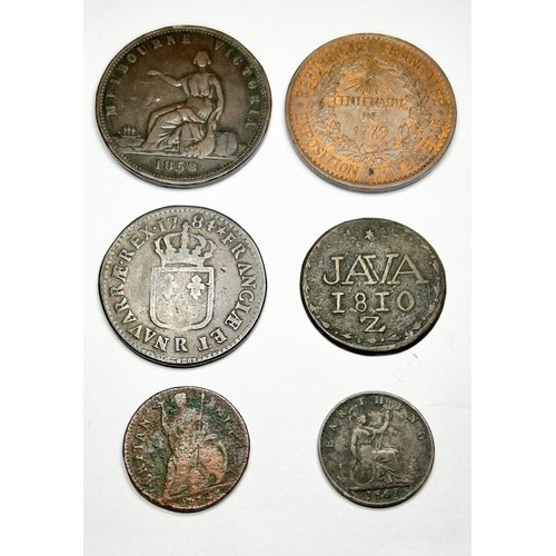 402 - Mixed World copper Pieces (12). UK, Charles II farthing 1674. Victoria halfpenny (2), 1854 & 187... 