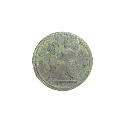 347 - George I 1717 Halfpenny (Dump Issue). Laureat bust right, GEORGIVS REX. R. BRITANNIA, Britannia seat... 