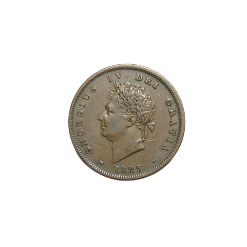 369 - George IV Penny 1825. Copper, 19g. 34mm. Laureate head left, GEORGIUS IV DEI GRATIA, 1821. R. BRITAN... 