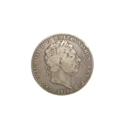 360 - George III 1818 Crown. Silver, 28g. 38mm. Laureate bust right, GEORGIUS III D G BRITANNIARUM REX F D... 