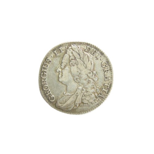 349 - George II Shilling 1743. Silver, 5.92g. 26mm. Old laureate and draped bust left, GEORGIUS II DEI GRA... 