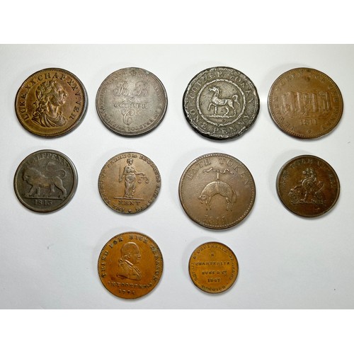 389 - 18th/19th Century Tokens (10). Hull halfpenny 1812, I. K. Picard. Newark one penny token, 1811. Hibe... 