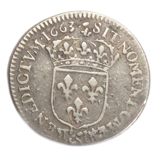 403 - France: Louis XIV 5 Sols 1663 (1/12 Ecu). Silver, 2.23g. 20mm. Laureate and draped bust right, LVD X... 