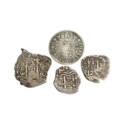 335 - Spanish Silver (4). 17th & 18th century pieces to include. 2 x two reals, 22mm/20mm. 3.61g/3.49g... 