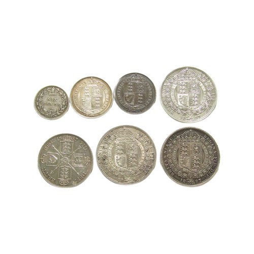 375 - Victoria Silver Group (7). 19-31mm. 3 x halfcrown, 1 x florin and 2 x shillings, all 1887 and an 188... 