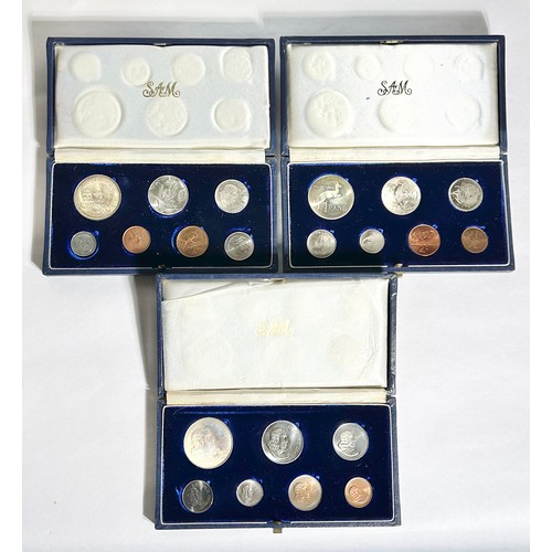 397 - South Africa Mint Year sets (3). 1965, 2x 1966. Proof sets in the original SAM presentation cases, 1... 