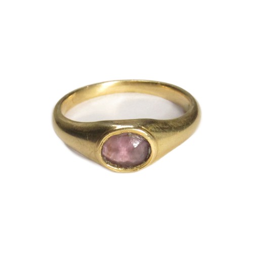 64 - 16th/17th Century Gold Finger Ring. 3.26g. 24mm, 18mm internal. Formed of a plain D-shaped band with... 