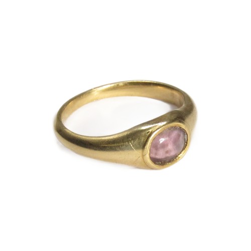 64 - 16th/17th Century Gold Finger Ring. 3.26g. 24mm, 18mm internal. Formed of a plain D-shaped band with... 