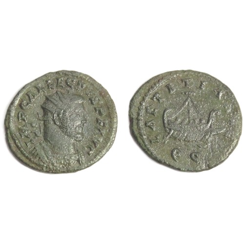 139 - Allectus Quinarius. Colchester mint, AD 294-6. Billon, 2.75g. 20mm. Radiate and draped bust right, I... 