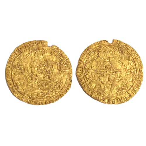 208 - Edward III Noble. Treaty Period, 1361-69. Gold, 7.57g. 34mm. King standing, facing in ship with swor... 