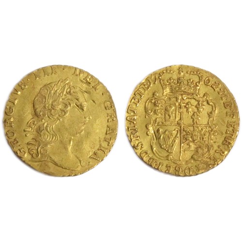 356 - George III Quarter Guinea 1762. Gold, 2.10g. 16mm. Laureate head right, GEORGIVS III DEI GRATIA. R. ... 