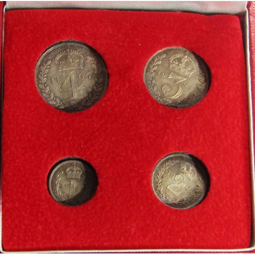 382 - Edward VII 1907 Maundy Set (4). 4d, 3d, 2d and 1d in red presentation box. Ref: S. 3985.