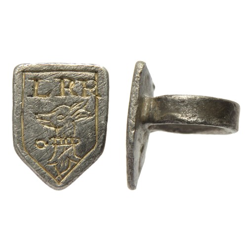 69 - Silver Hawking Ring. Circa 16th-17th century CE. Lewis and Richardson Type C.i. Formed of a shield-s... 