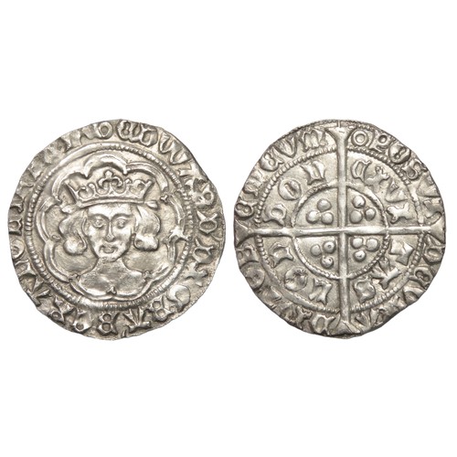 246 - Edward IV Groat, London, Second reign 1471 - 1483.  Crowned facing bust, no marks at neck. R. Cross ... 