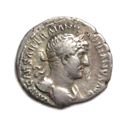 126 - Hadrian Denarius. Rome, AD 123. Silver, 3.0g. 21 mm. Laureate bust right, drapery on far shoulder. I... 