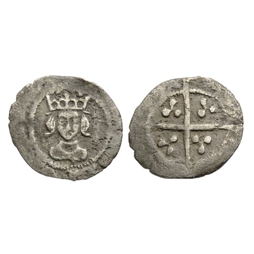 278 - Henry VII Halfpenny. Circa 1485-1509 AD. Silver, 12mm, 0 .39g. Crowned facing bust. R. Cross with pe... 