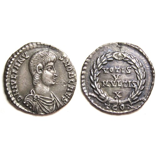 141 - Julian II Siliqua. Arles mint, AD 357-60. Silver, 1.96g. 19mm. Bare headed draped and cuirassed bust... 