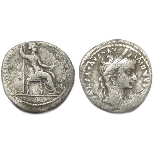 119 - Tiberius Denarius Tribute Penny. Ludunum, after AD 16. Silver, 3.44g. 18mm. Laureate head right, TI ... 