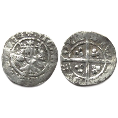 239 - Richard II Durham Penny. 1377-1399. Silver, 1.02g. 19mm. Crowned facing bust, cross on breast. +RICA... 