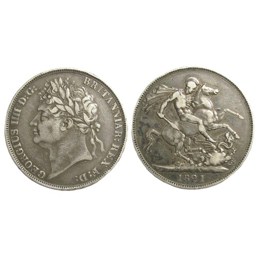 357 - George IV 1821 Crown. Silver, 28.08g. 38mm. Laureate bust left, GERGIUS IIII D G BRITANNIAR REX F D.... 