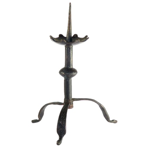 39 - Rare Medieval Limoges Folding Candlestick. Circa 12th century AD. A composite traveling pricket type...