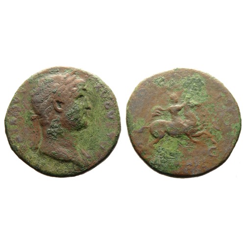 127 - Hadrian Sestertius. 14.22g. 33mm. HADRIANVS AVGVSTVS, bare-headed, draped & cuirassed bust right... 