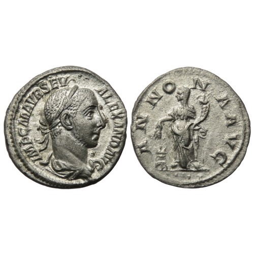 159 - Severus Alexander Denarius. Laureate and draped bust right, IMP C MAVR SEV ALEXANDE AVG. R. ANNONA A... 