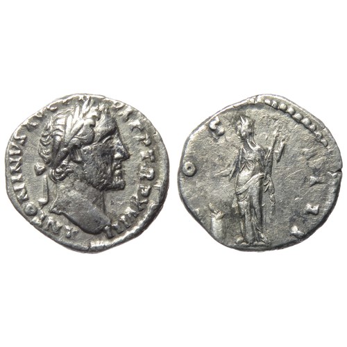 133 - Antoninus Pius Denarius. 2.69g. Laureate bust right, ANTONINVS AVG PIVS P P TR P XVIII. R. COS IIII,... 