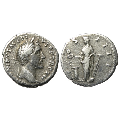 134 - Antoninus Pius Denarius. 2.95g. Laureate head right, ANTONINVS AVG PIVS P P TR P XII. R. COS IIII, S... 