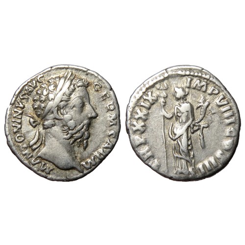 138 - Marcus Aurelius Denarius. 2.92g. Laureate bust right, M ANTONINVS GERM SARM. R. TR P XXIX IMP VIII C... 