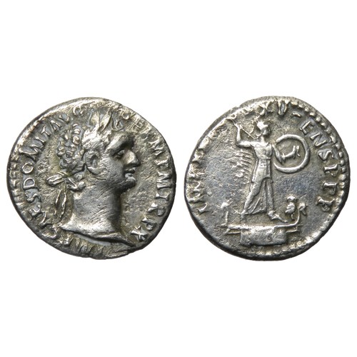 111 - Domitian Denarius. 3.22g. Laureate bust right, IMP CAES DOMIT AVG GERM PM TR P X. R. PM TR P COS XV ... 