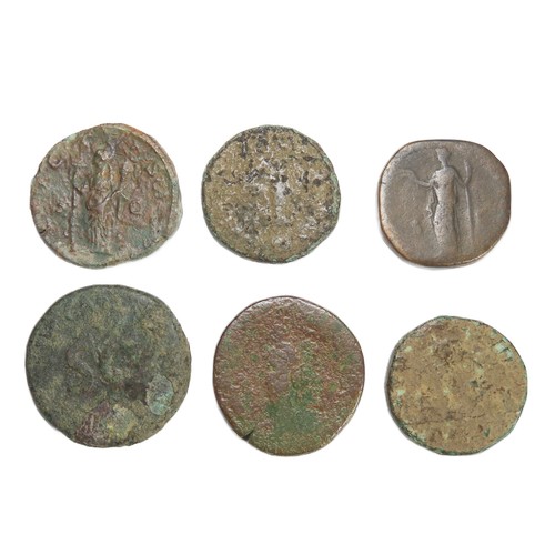 203 - Roman Bronze Coins (6). Circa 1st-3rd century AD. As, Dupondius and sestertius from various emperors... 