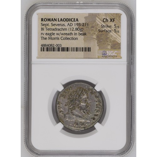 144 - SYRIA. Laodicea ad Mare. Septimius Severus, 193-211 AD. AR tetradrachm (27mm, 12.80 gm, 1h). NGC Cho... 